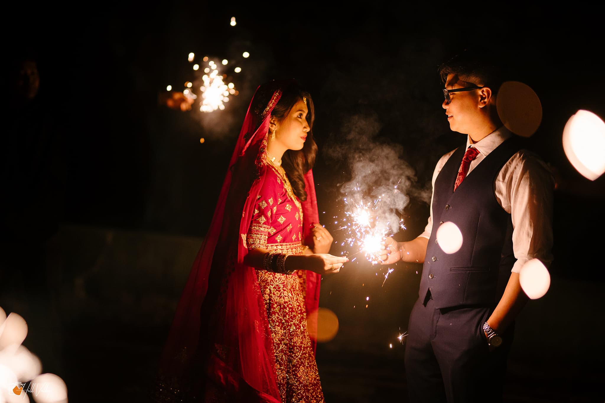 Bride and groom with sparklers